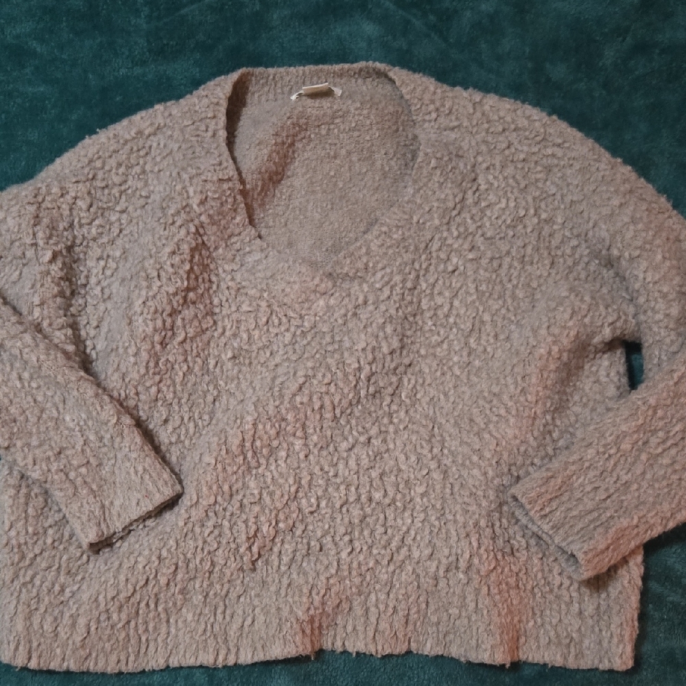Anthropologie Textured Taupe V-Neck Sweater
